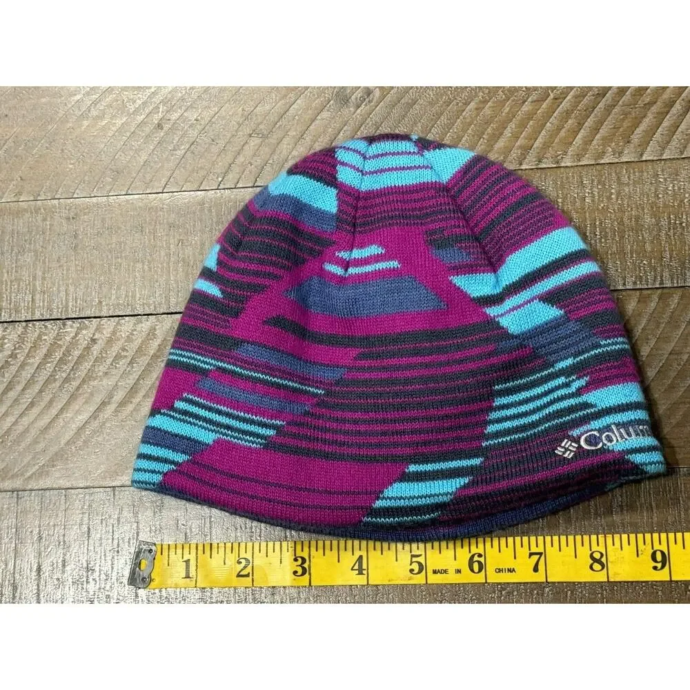 Columbia Pink REVERSIBLE Blue Stripe Beanie Size S/M Youth